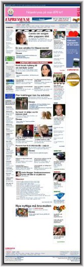 Expressen presents several hypertext streams, on the front page, together with a menu presenting the site contents. The hypertext streams presents an overview of the site contents, by containing puffs for different news items.