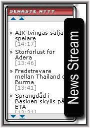 A news stream usually presents a list of headlines with the most recent news at the top. Each news item also has a time stamp