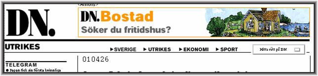 Sidor i utrikesdelen har en meny i sidhuvudet, med tidningens huvuddelar.