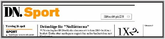 I sportdelen finns ingen meny i sidhuvudet.