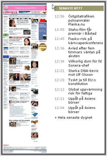 Expressens förstasida är uppbygd av strömmar av hypertexter. Texterna i strömmarna är puffar till mer information. Strömmarna ligger ofrast på samma plats på sidan varje dag, och har olika sorters innehåll. överst ligger till exempel de nyheter som just nu anses vara viktigast.